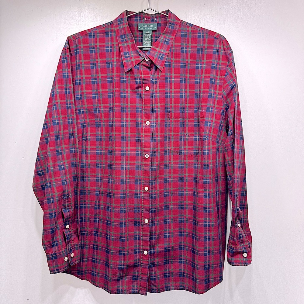 Lauren Ralph Lauren Plaid Shirt Cotton Button Down Lightweight Western Heritage